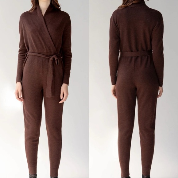 Sskein Wrap Neck Jumpsuit Alpaca Wool Mahogany Red Brown Medium - Picture 7 of 7